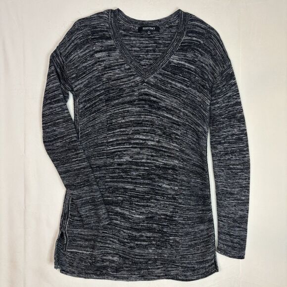 Ellen Tracy Sweaters - Ellen Tracy Women’s Charcoal Pullover Knit Tunic Sweater V Neck Sz Small S